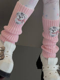 Pink Knitted Leg Warmers With Dog Patch