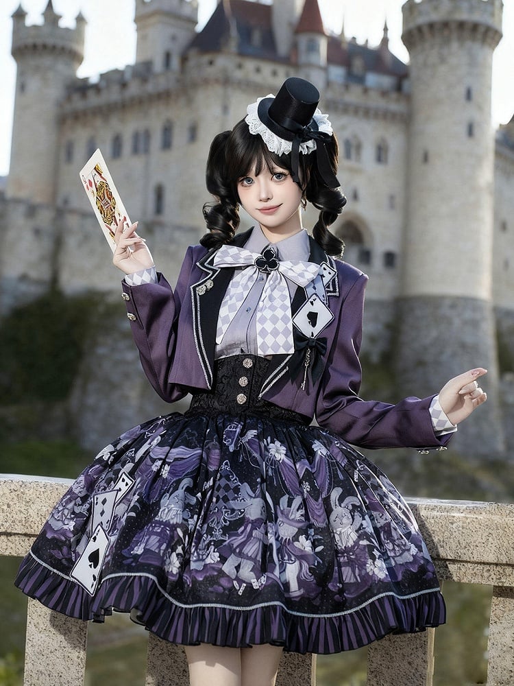 Purple Magician Gothic Lolita 3-Piece Set | Xiong Dou Jiang | Cropped Coat + Sleeveless Top + Bunny Print Skirt