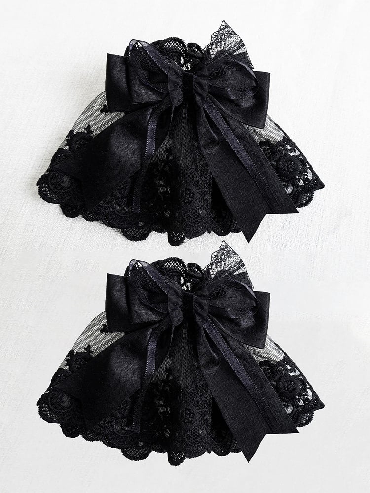 Gothic Lace Black Wrist Cuffs Bow