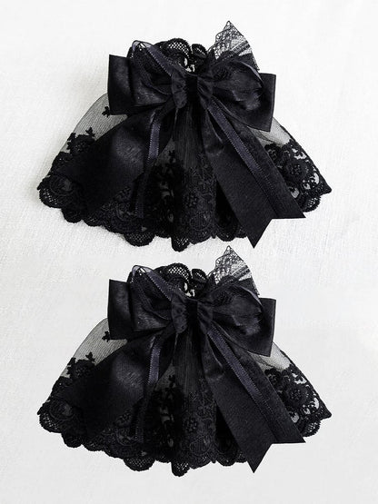 Gothic Lace Black Wrist Cuffs Bow