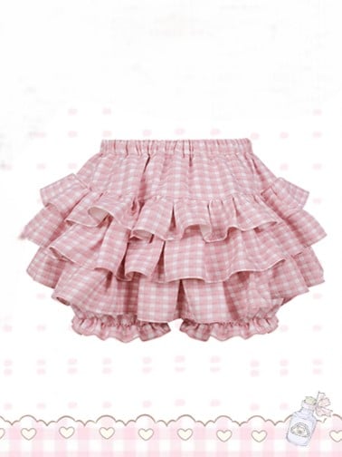 Plaid with Skort Tiered Bowknot Accent Pink