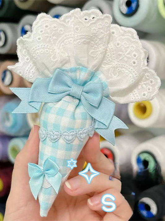 Bag-Shaped Light Lace Blue Brooch Piping Pastry Lolita Bowknots and Plaid Ruffles with