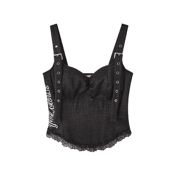 Glamorous Ärmelloses Korsett Top Träger Schwarz Herzförmiger Ausschnitt Schnalle Schulter