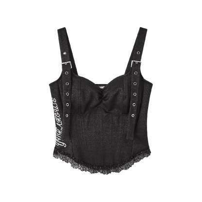 Glamorous Ärmelloses Korsett Top Träger Schwarz Herzförmiger Ausschnitt Schnalle Schulter