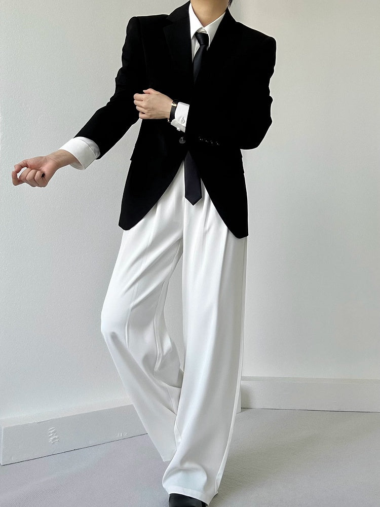 Ouji with Button Lolita Wide-Leg Pants  Fly White High-Waisted
