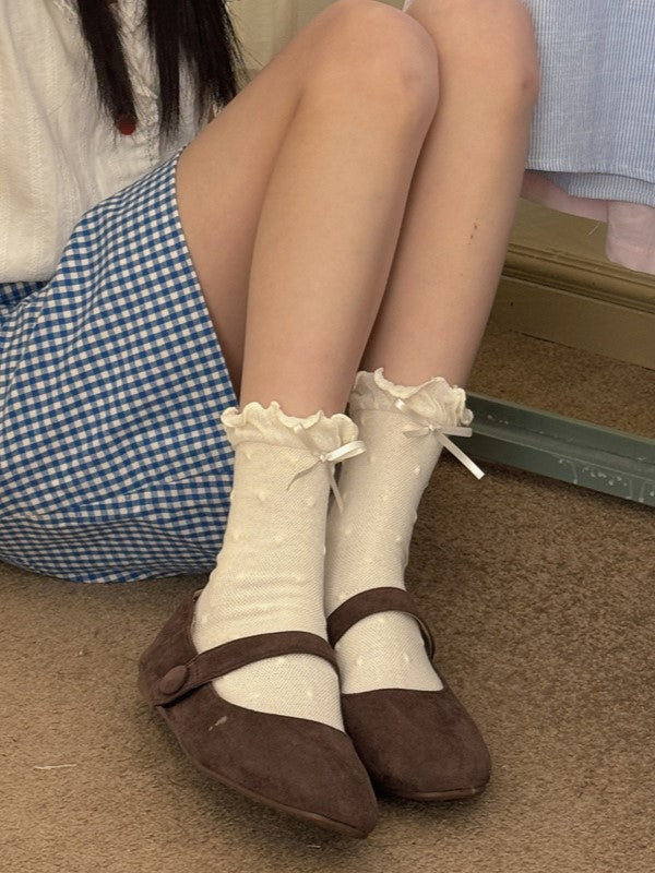 Muster Polka-dot Bowknot Details Wadenbündchen Socken Rüschen Weiß/Schwarz/Rosa/Blau/Gelb