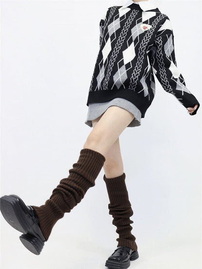Leg Mid Stacked Warmers Coffee Calf 5 Colors Striped