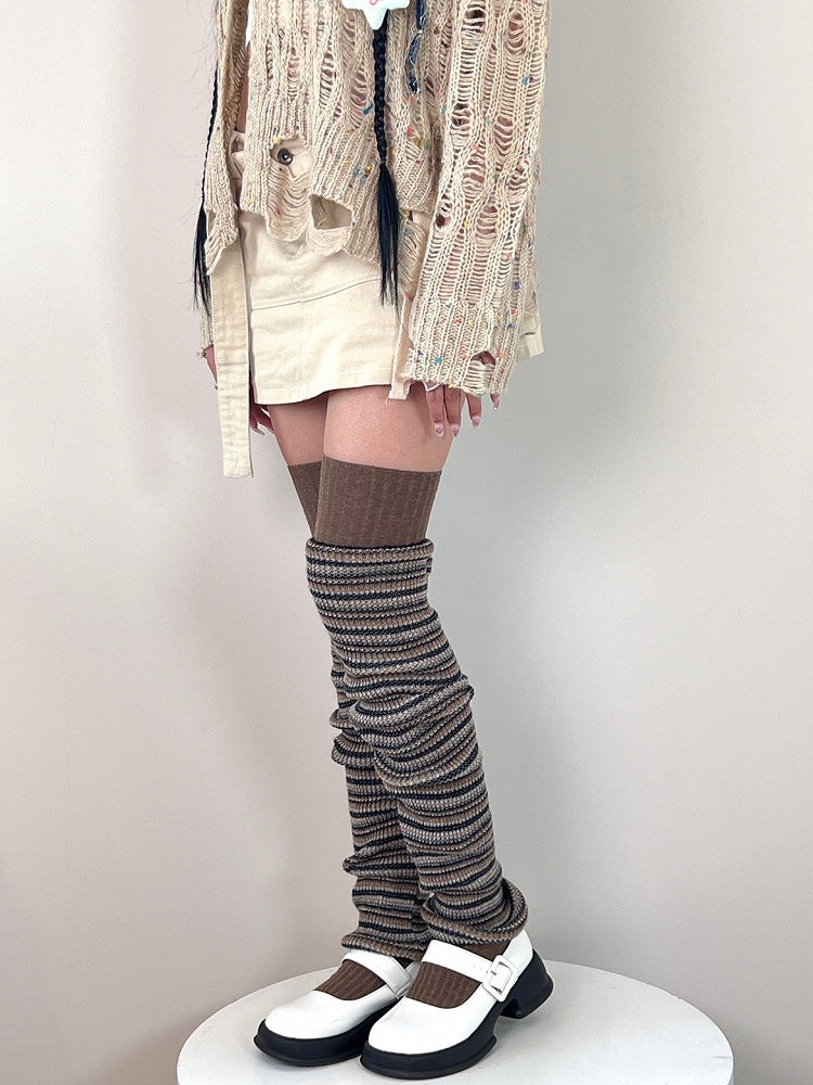 Knee 6 Over Stripe Colors Stockings Pattern Vertical