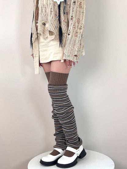 Knee 6 Over Stripe Colors Stockings Pattern Vertical