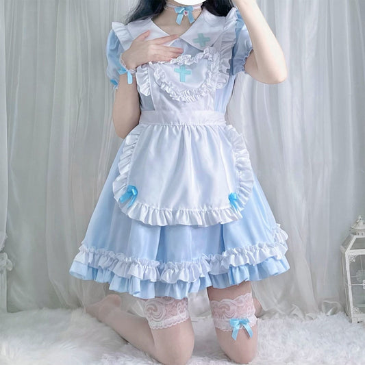 Sweet Lolita Maid Nurse Costume Set with Heart Apron (S-5XL)