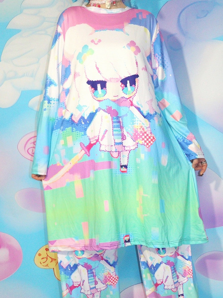 Y2K Print Dress Cartoon Colorful