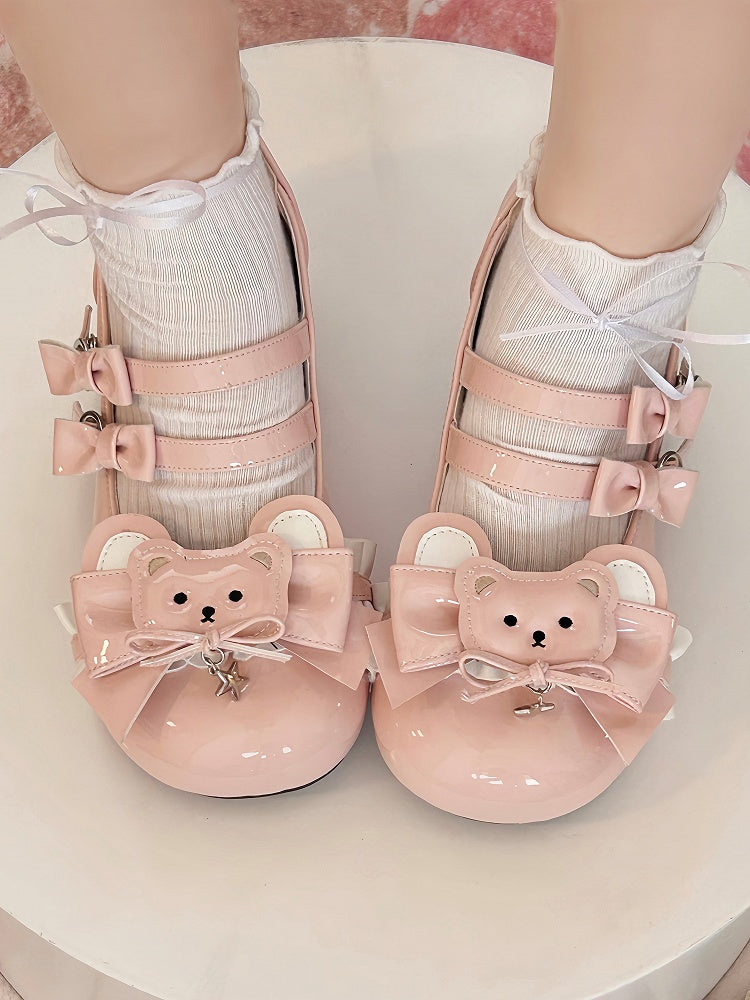 Heels Low Sweet with Bear Round Accents Pink Lolita Toe