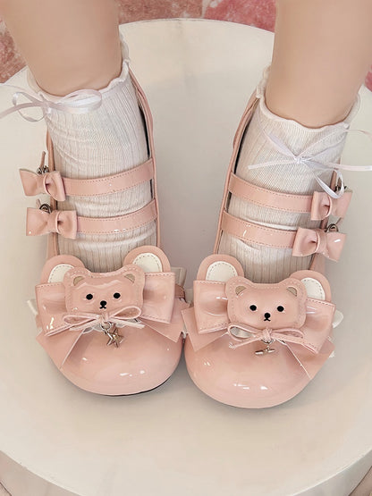 Heels Low Sweet with Bear Round Accents Pink Lolita Toe