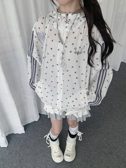 White Star-Print Hooded UV-Protective Jacket