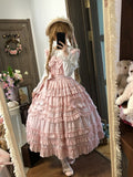 Sweet Multi-Layer Lolita Only JSK Dress Bow + Ruffle Hairband Pink / Detail Belt with