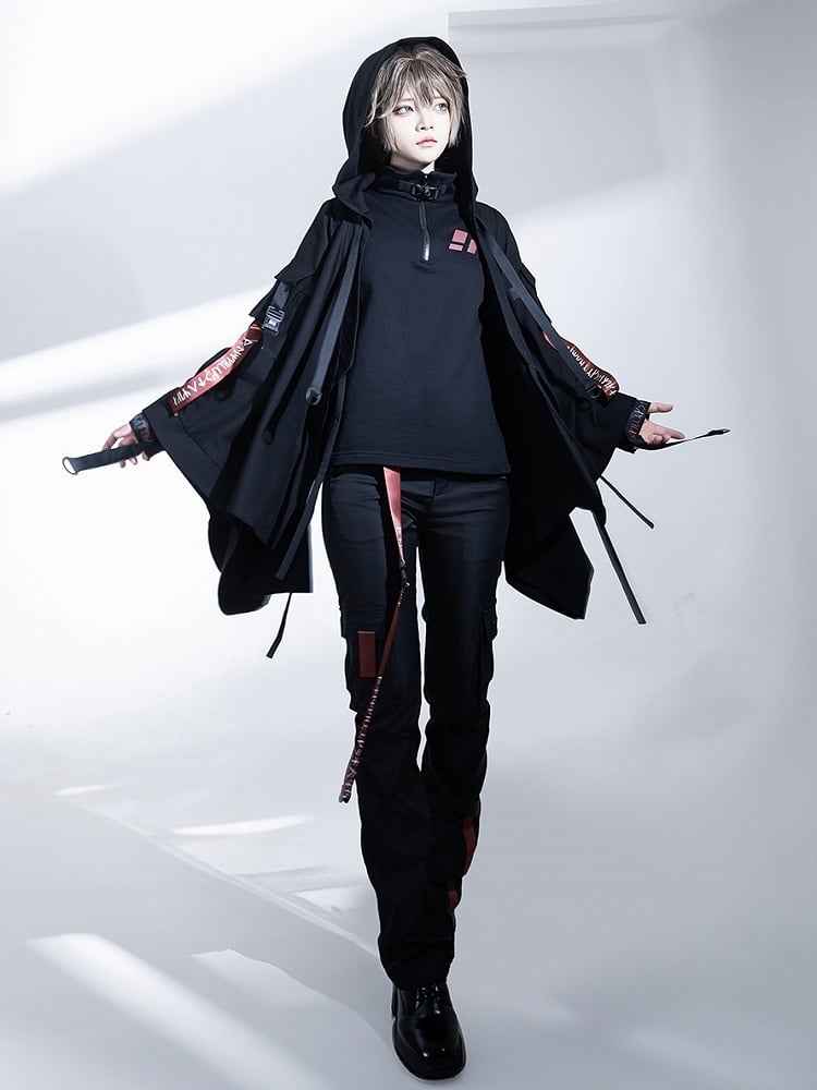 カーゴフューチャリスティックバックルストラップロリータテックウェア王子パンツブラック