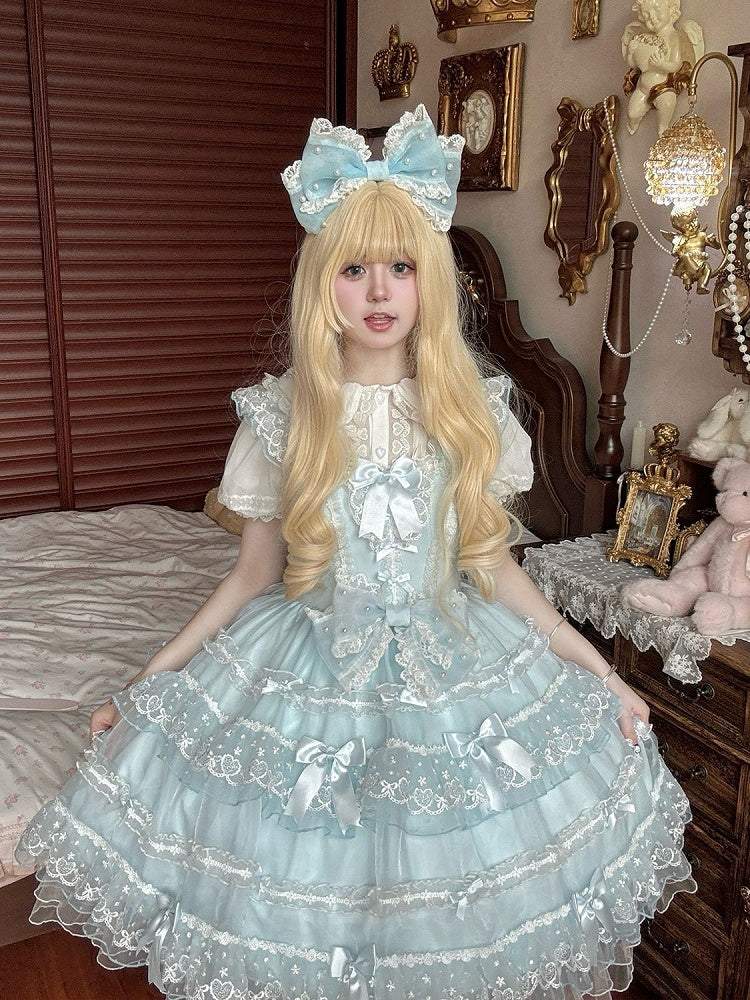 Schleifenkleid JSK Hanayome Rock Prinzessin Lolita Lagenblau Akzente Tüll