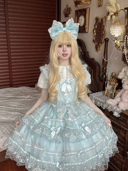 Schleifenkleid JSK Hanayome Rock Prinzessin Lolita Lagenblau Akzente Tüll