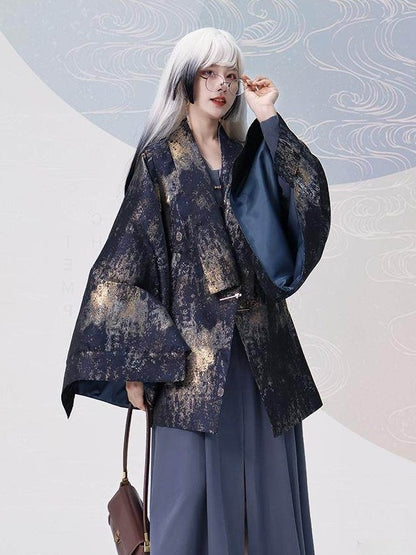 Vent Golden Button Back Unisex Cuffs Chinese Blazer Snap Single Design Style - Navy Blue