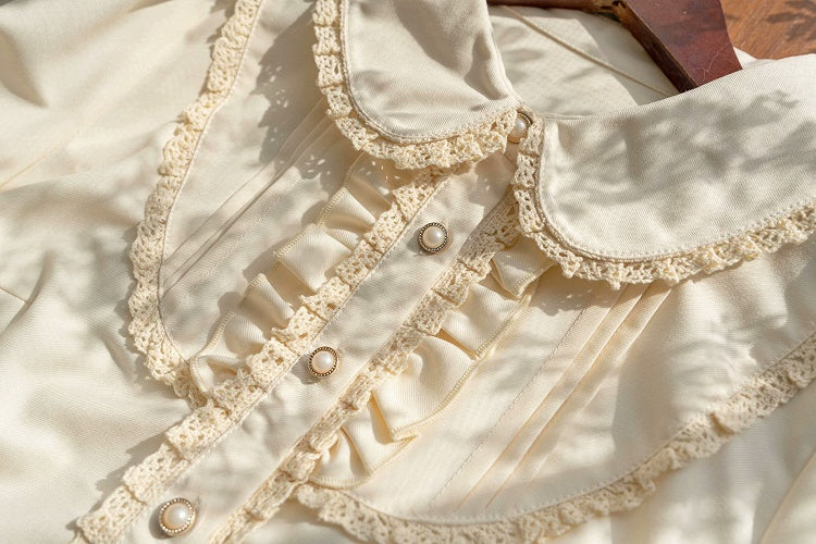 Apricot Rounded Flat Collar Long Sleeves Shirt