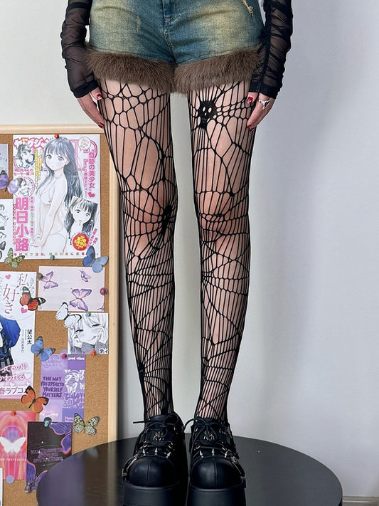 Details Cut-out Y2K Tights Black Skeleton Design