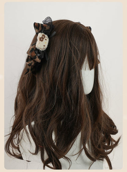 Coffee Leopard Bowand Kitty Hairclips