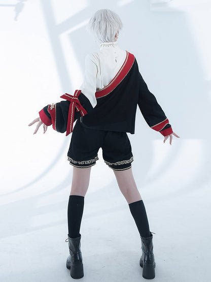 Ouji Asymmetrical Embroidery with a Sleeve Separate Top Chinoiserie