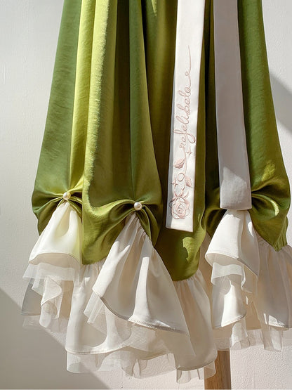 グリーンエンパイアウエストマキシドレス ビーズディテール エレガントロリータ