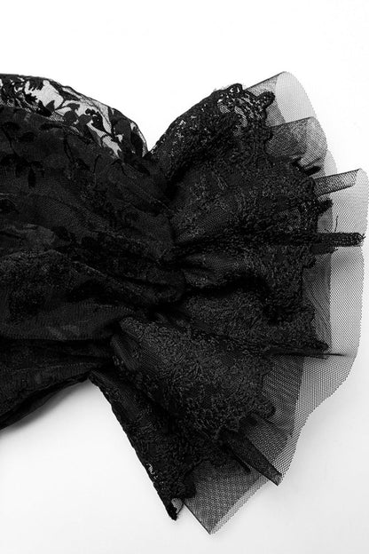 Short Puff Sleeves Print Ruffle Lace Women's Gothic Dress
