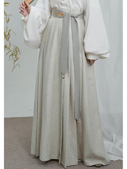 Elastic Chinese Skirt Off-white in Partial Style Pleated Waist