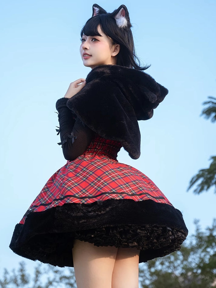 黒猫耳フード付きぬいぐるみケープ