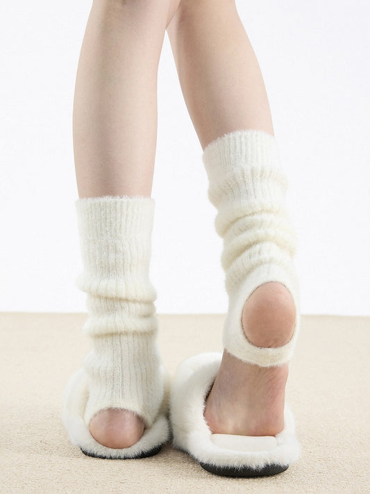 Fuzzy Warmers Knit 3-Color Toe-Open Leg