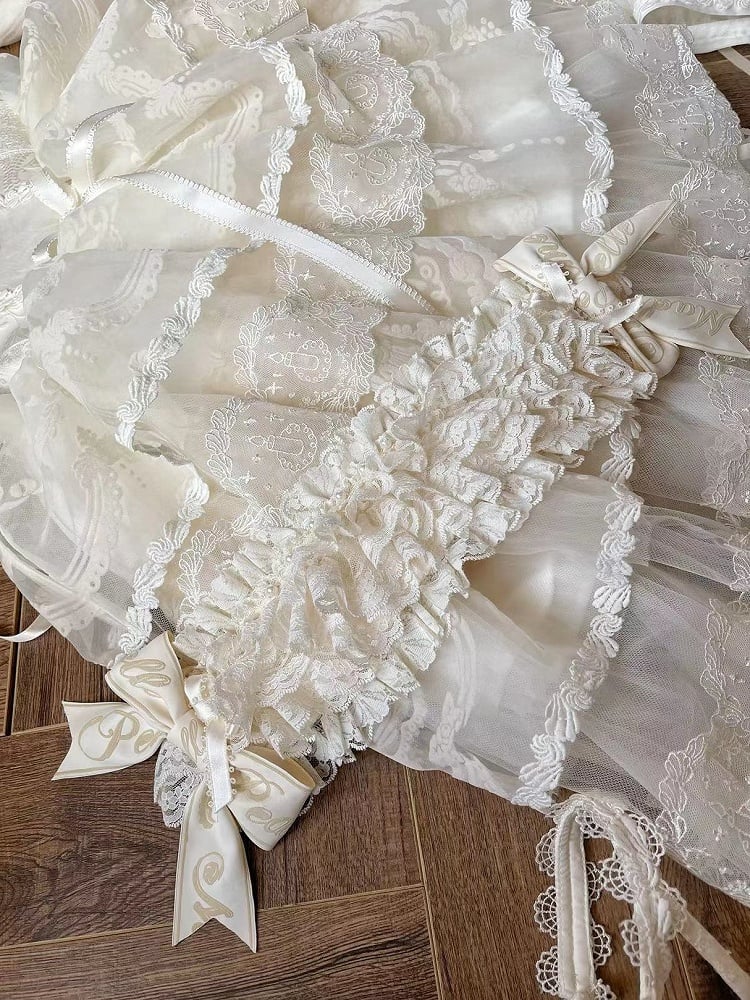 Creamy Hairband Ruffle Bowknots