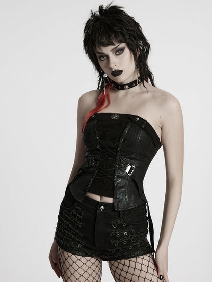 Black Tube Punk Drawstring Top