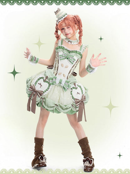 Stäbchenrock, Pullover, Bubble-Mieder, Korsett, Lolita-Applikation, Apfel, süßes Grün