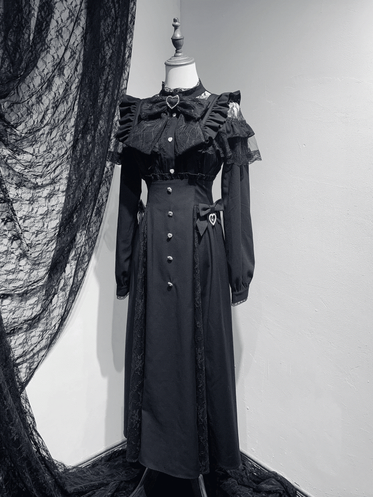 in Overall-Ärmeln, kariert, lang, flatternd, schwarz/grau, abnehmbarer Strass-Kei-Rock, Jirai-Akzente mit Stil