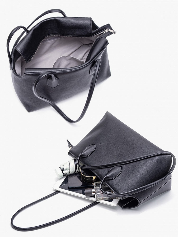 Black Minimalist Soft-Sided One-Shoulder Tote Bag - Spacious And Stylish
