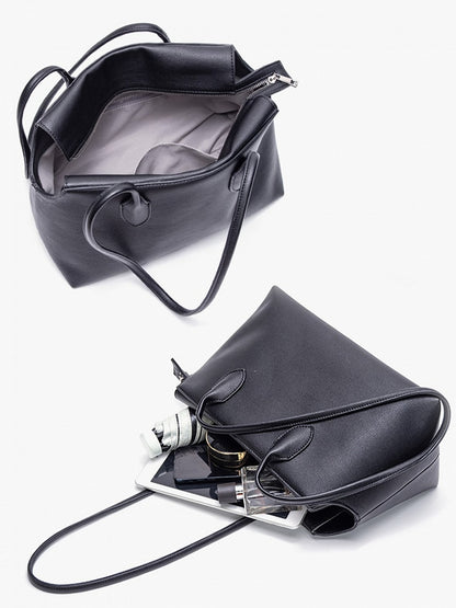 Black Minimalist Soft-Sided One-Shoulder Tote Bag - Spacious And Stylish