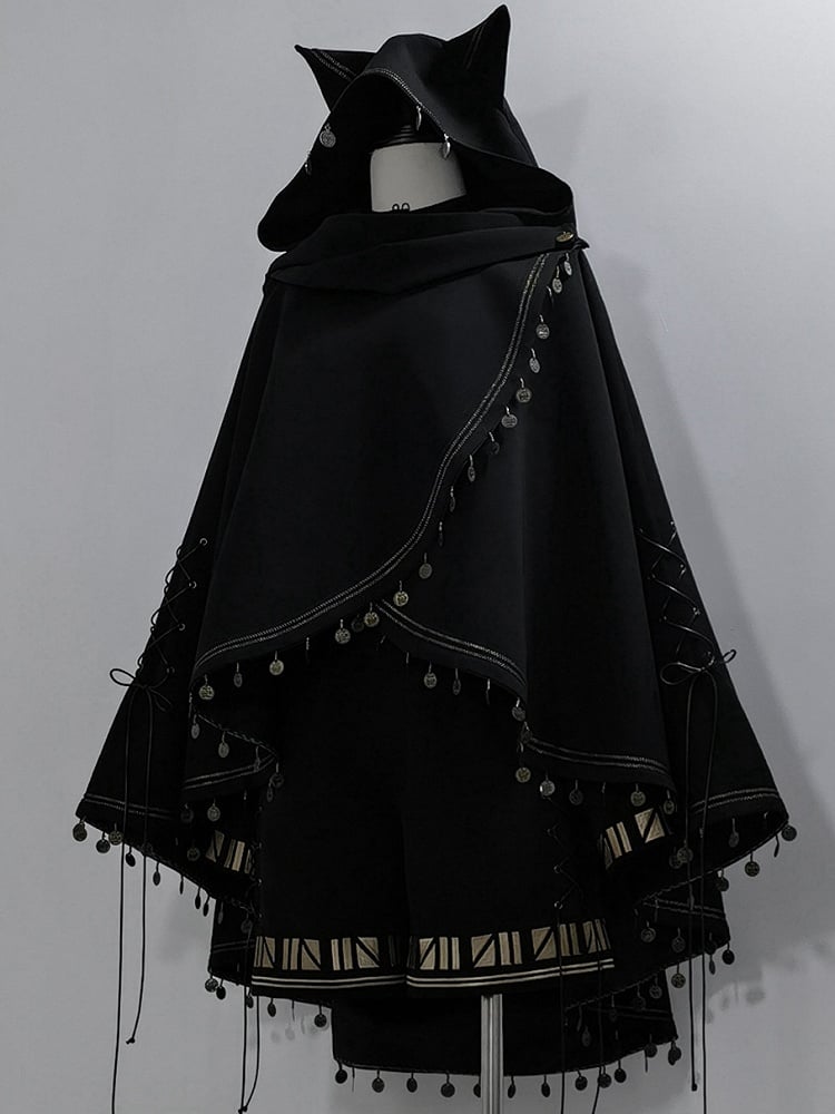 ファッションキャットハイロー耳裾（洗濯機洗い不可、ブラック王子）ケープフード付き