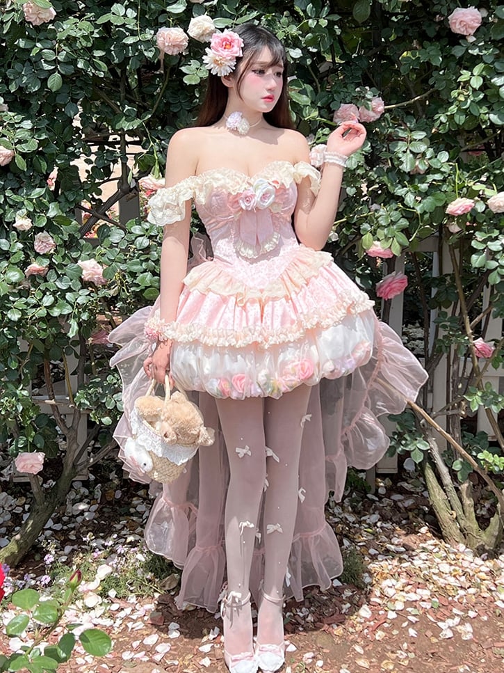 Kei Pink Fairy Bubble Korsettkleid mit floralen Verzierungen