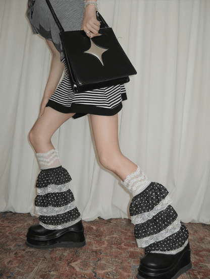 Tiered White Leg Lace Black Polka-dot Warmers Pattern