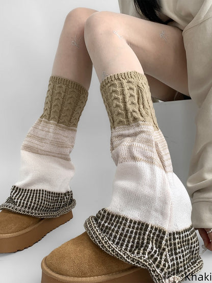 Retro-Style Knitted Gray/Black Leg Khaki/Light Warmers