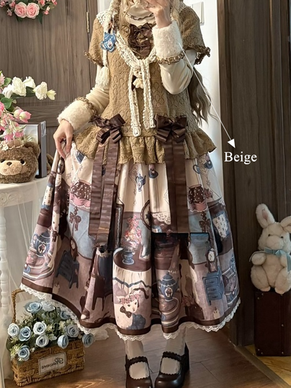 Long with Plush Creamy Top Cuff Sleeves Lolita Brown/Beige