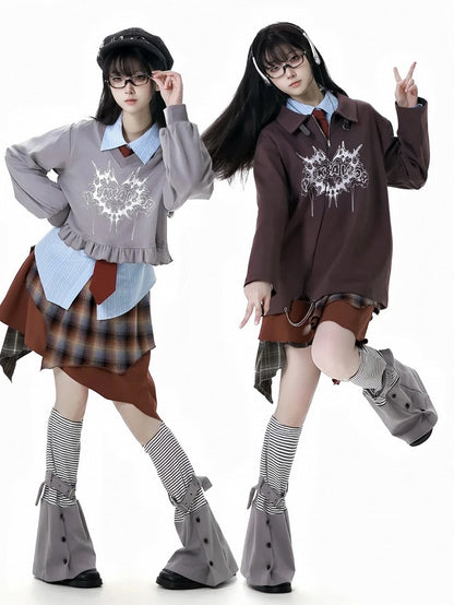 バックルストラップレッグウォーマー グレーストライプ柄