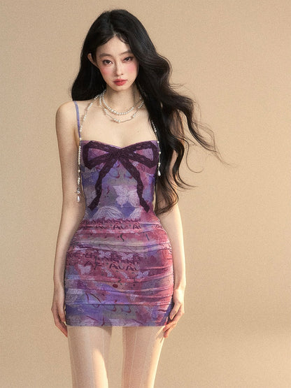 Glamorous Lilafarbenes Mini-Unterkleid mit Schmetterlings- und Spitzendetail und Schleife