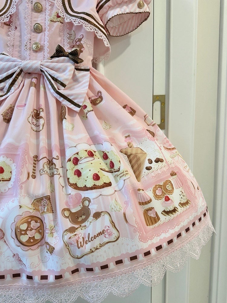 Zweiteiliges Thema Fake Desserts Bärenkleid Pink Lolita Sweet Print Design