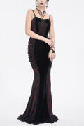 Black and Red High-Waisted Embroidered Women's Gothic Dress