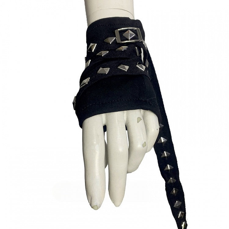Schwarze Punk Gothic Nieten Riemen Fingerlose Handschuhe