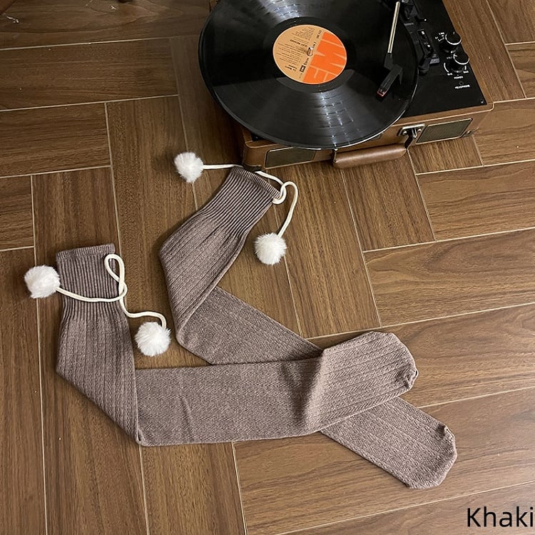 Colors Pom-Pom 6 Knit Slimming Stockings with Cable Decorations Warm