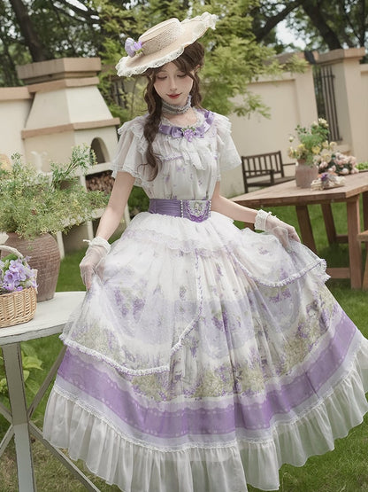 Set Elegant Top Classic Full Purple - Grape-Print Necklace Skirt + Lolita